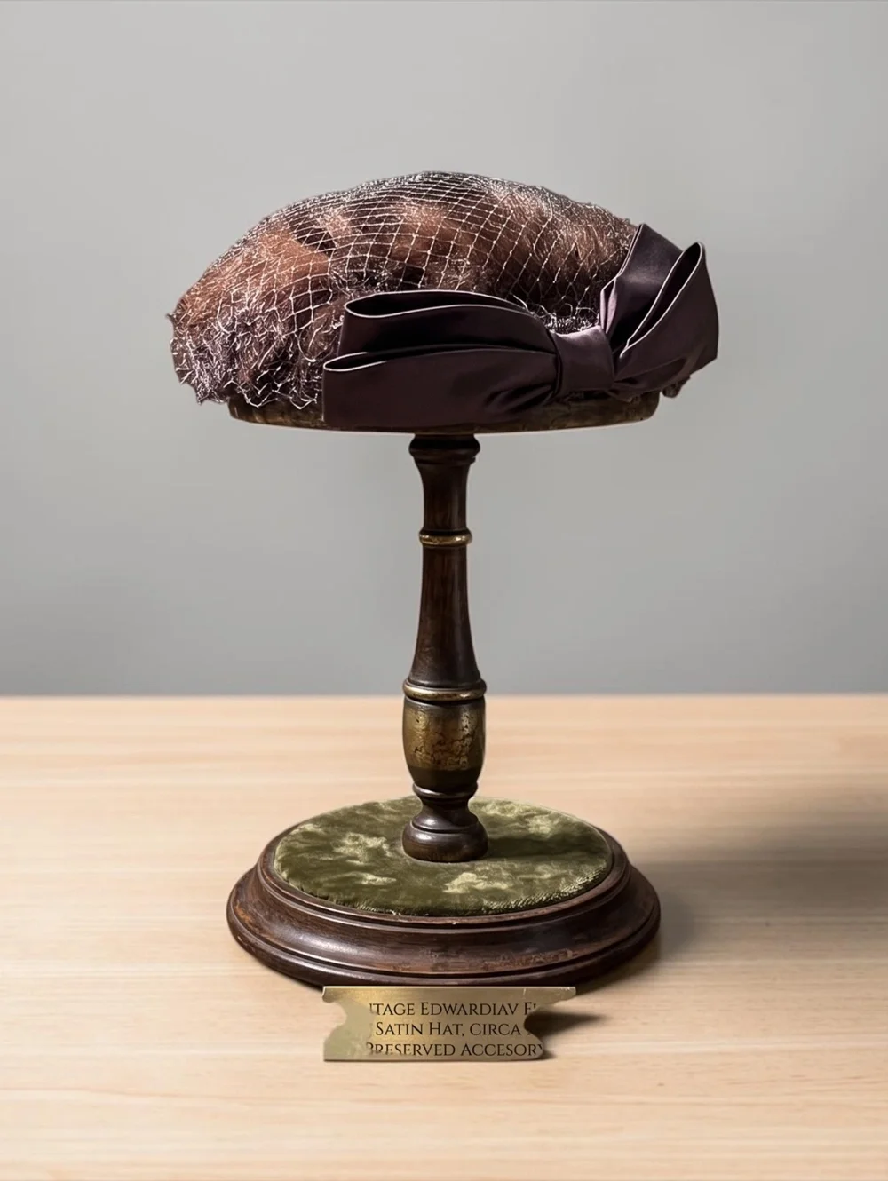 Vintage Edwardian Satin and Fur Hat with Decorative Bow and Netting